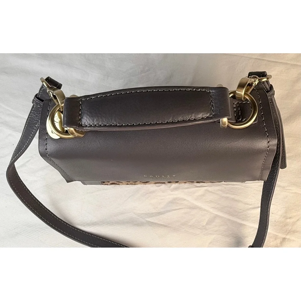 Radley London Gray Leather Leopard Haircalf Crossbody Satchel Bag